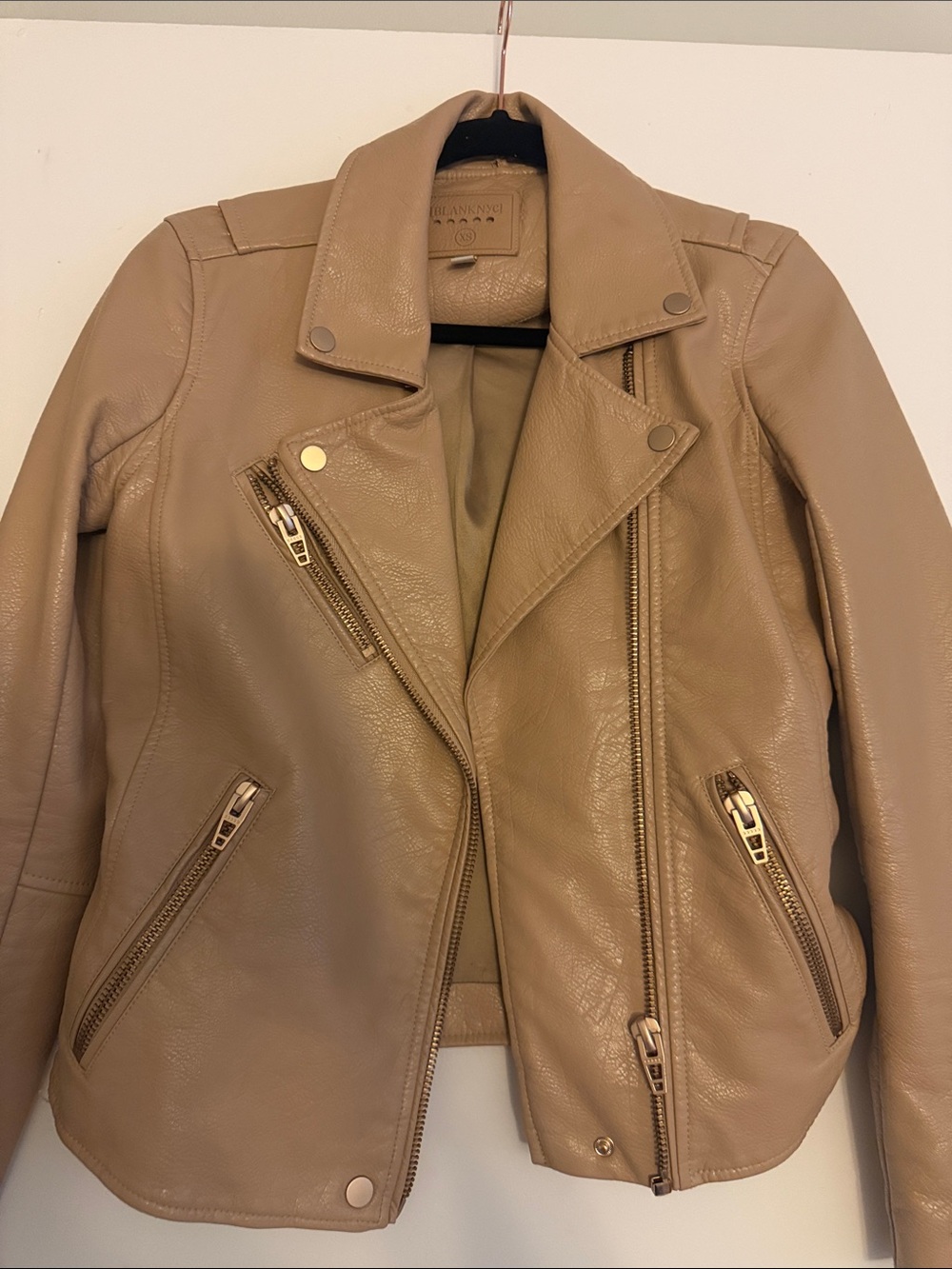 Blank NYC Beige Leather Moto Jacket